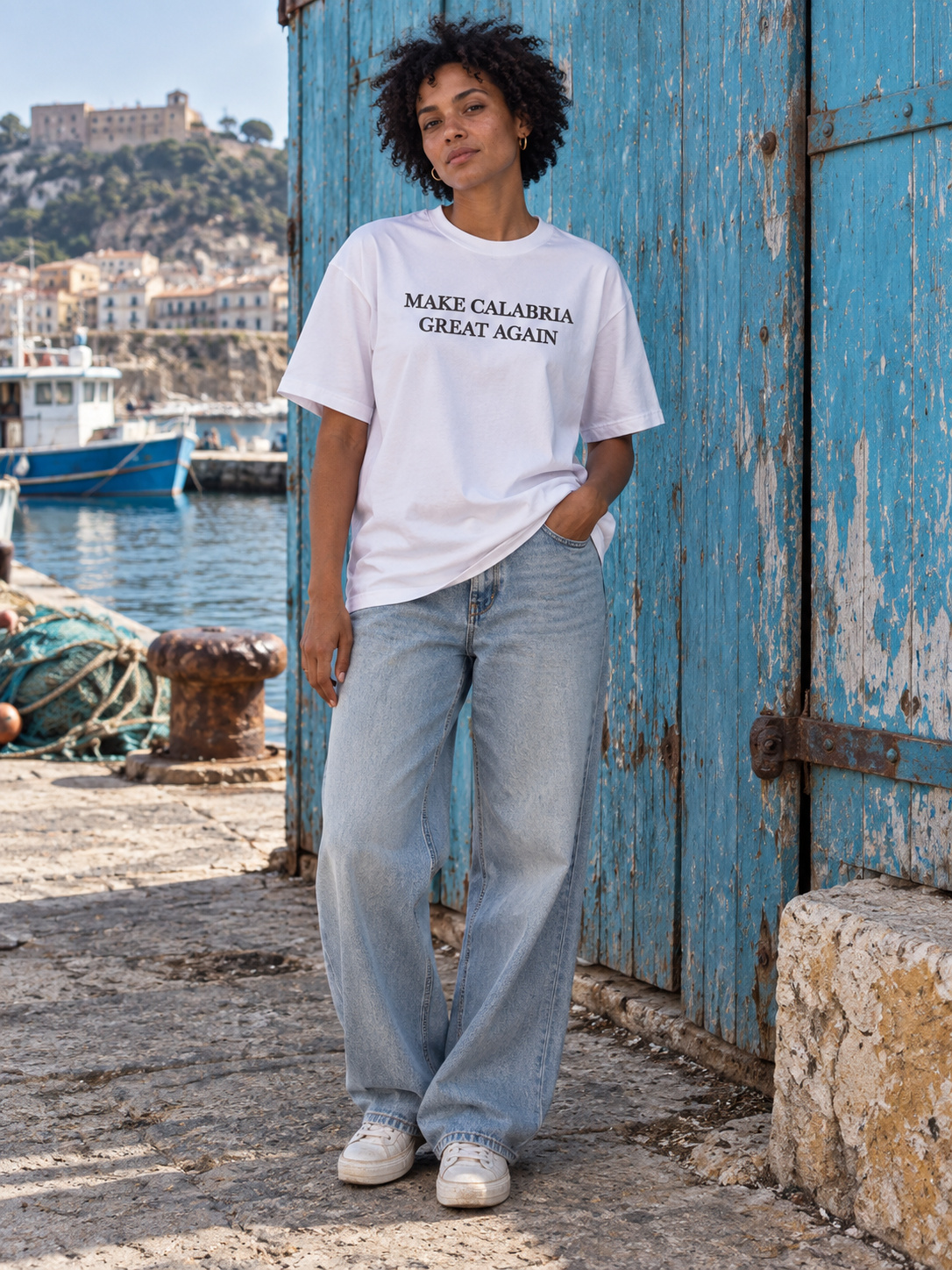 Make Calabria Great Again T-shirt Oversize bianco