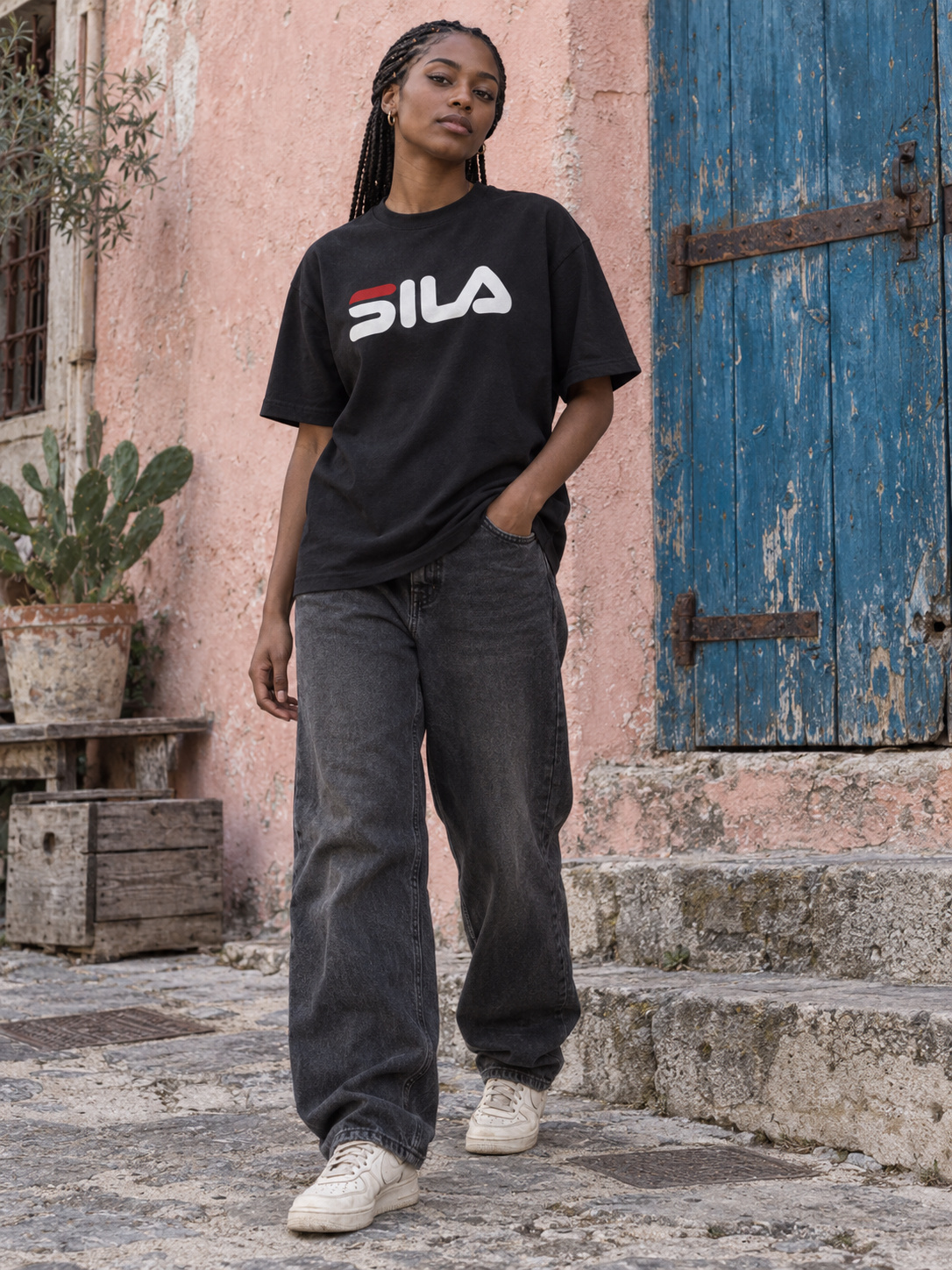 SILA / bianco T-shirt Oversize nero