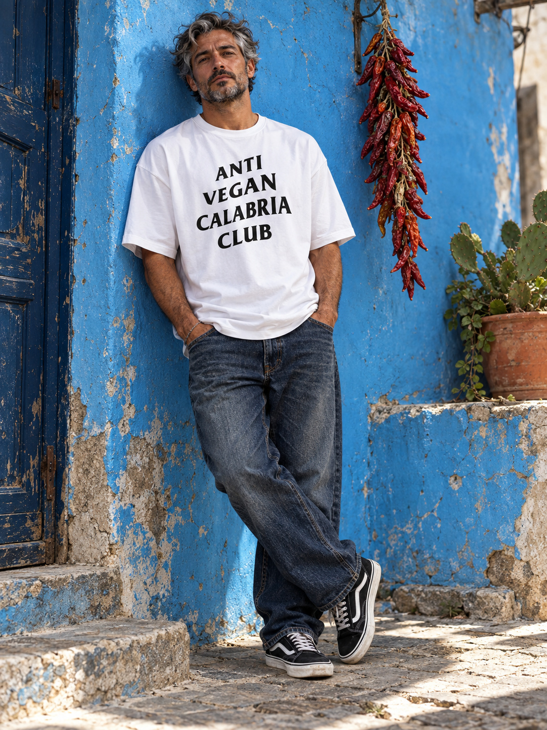 Anti Vegan Calabria Club T-shirt Oversize bianco