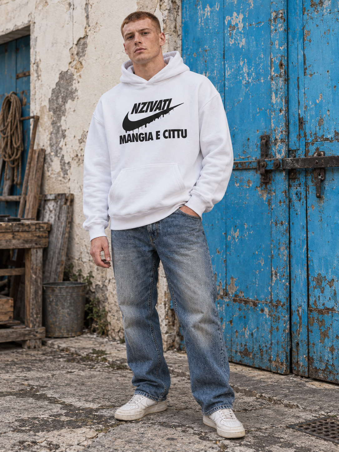 Mangia e Cittu Felpa Oversize bianco