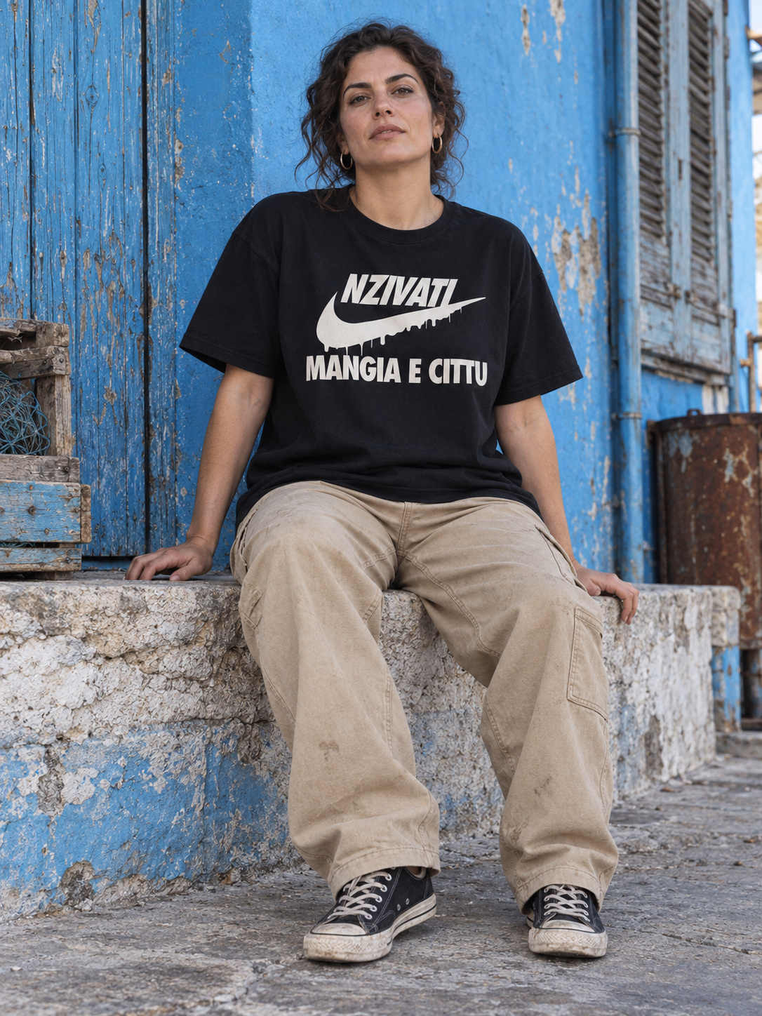 Mangia e Cittu T-shirt Oversize nero